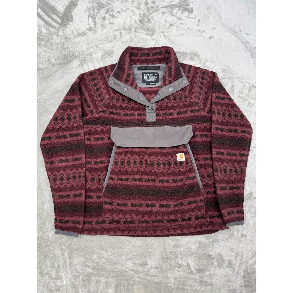 Carhartt Sherpa Fleece Pullover Sweater Jacket Womens XS Southwestern Aztec Red